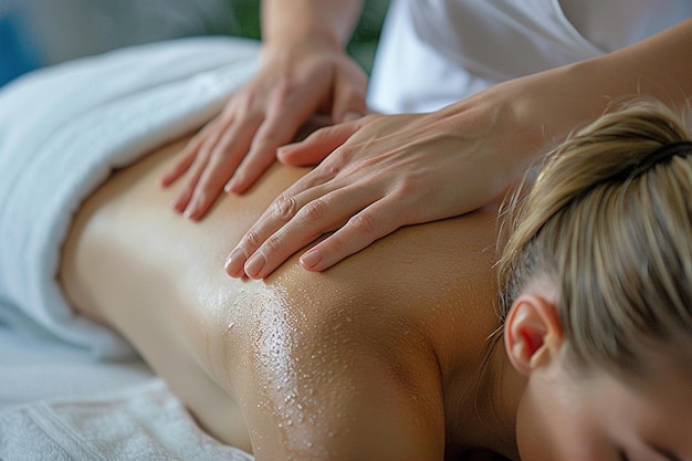 Photo young woman receiving a back massage in a spa center