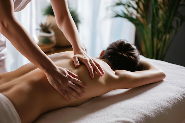 Young woman receiving back massage in spa salon Beauty treatment concept