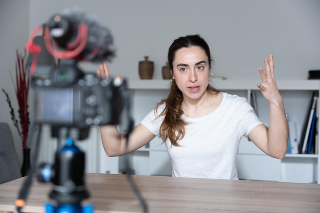 Young woman recording a tutorial or content for social media