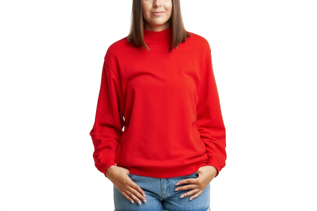 Young woman in red blouse isolated. High quality photo