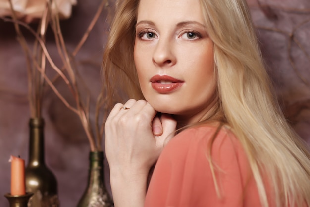 Young woman in red dress