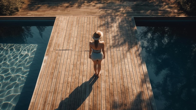 Young woman relaxing in swimming pool at luxury villa Generative Ai