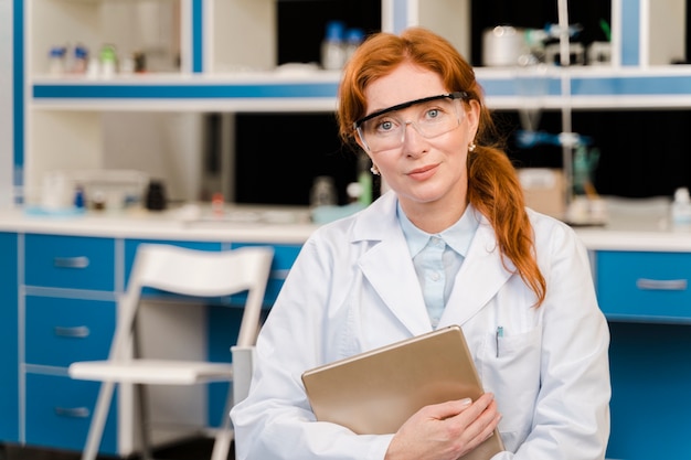 Young woman researcher wearing glasses