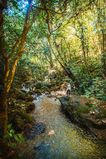 A young woman in the Rio Azul Meambar National Park Panacam in Yojoa Honduras