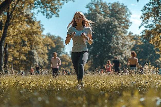 Photo young woman running in park