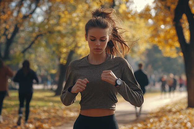 Photo young woman running in park