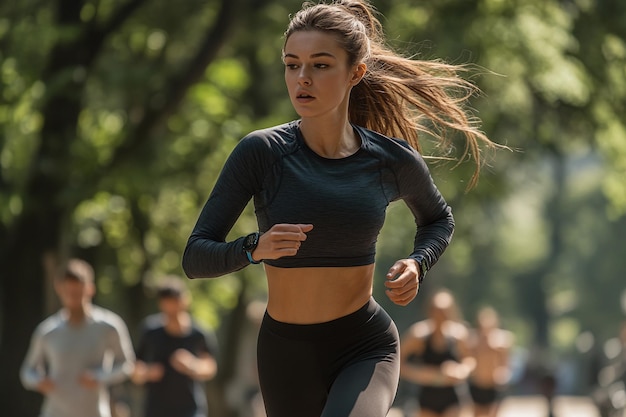 Photo young woman running in park