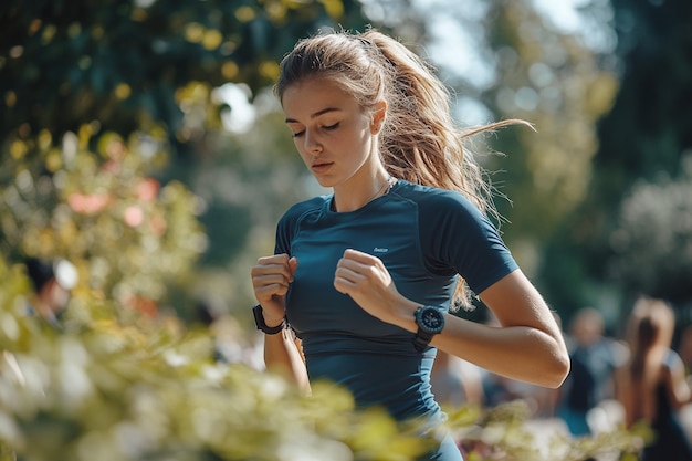 Photo young woman running in park