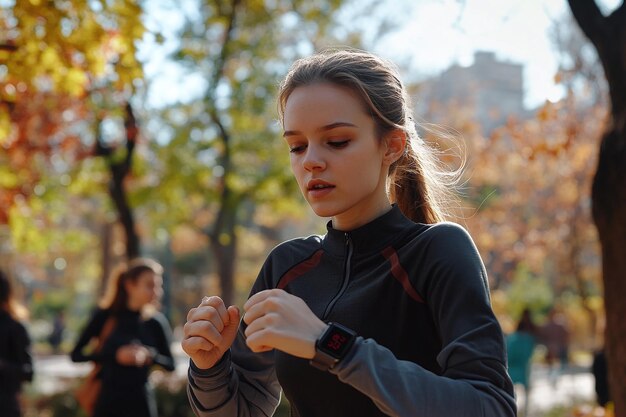 Photo young woman running in park