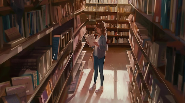 Young woman search a novel at a bookstore