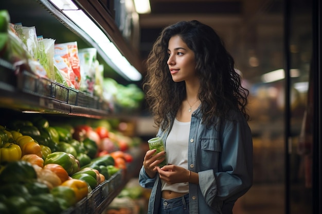 Young Woman Shopping for Groceries in a Supermarket Generative Ai