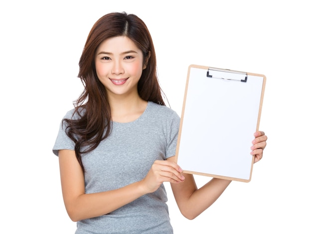 Young Woman show with the clipboard