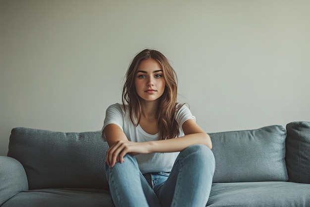 Young woman sitting on the couch