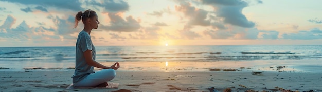 Young woman sitting crosslegged on a beach