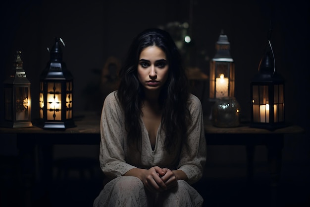 Young woman sitting on floor at home