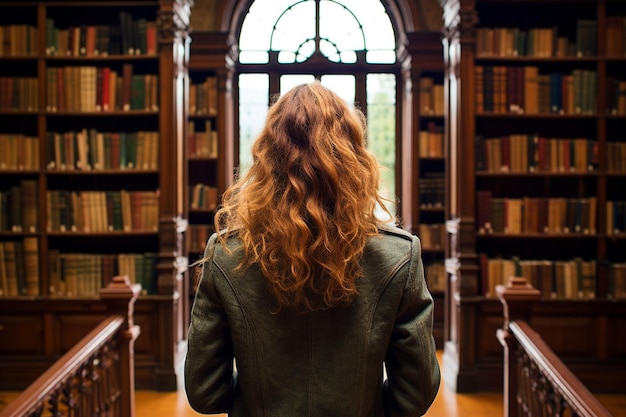 Young woman sitting in library