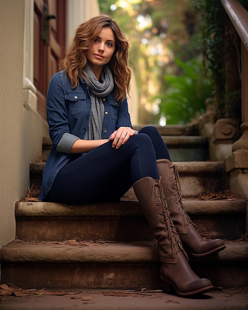 Young Woman Sitting On Steps