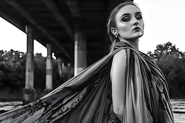 Photo a young woman standing barefoot on the beach her dress flowing gently in the breeze