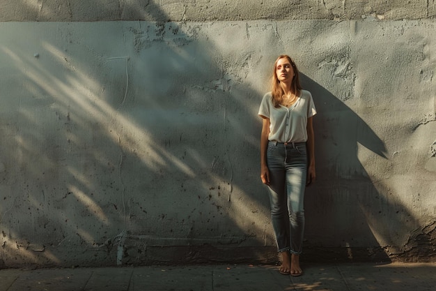 Photo young woman standing by wall