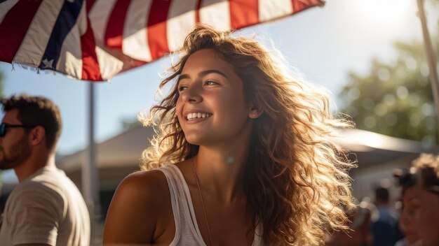 young woman standing at the rooftop with the flag of spainyoung woman standing at the rooftop