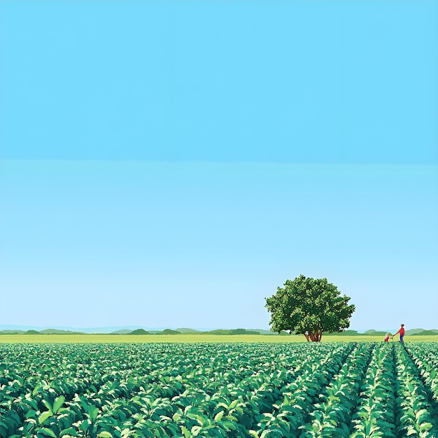 Photo young woman standing in soybean field and looking at the tree