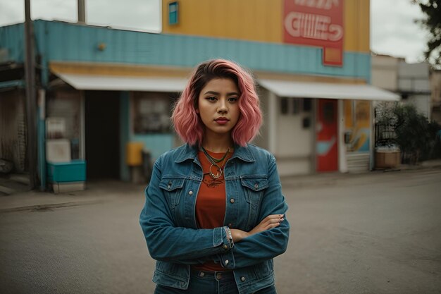 Young woman standing with her arms crossed