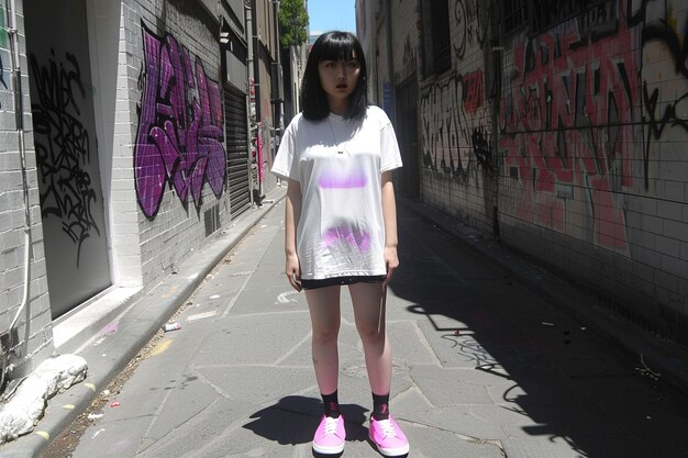 Young Woman in Streetwear Amid Urban Graffiti