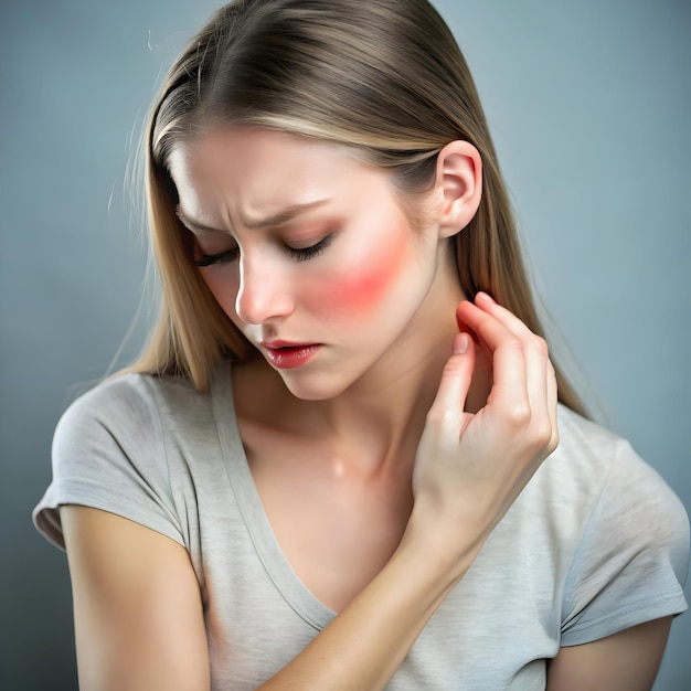 young woman suffering from itching on her skin