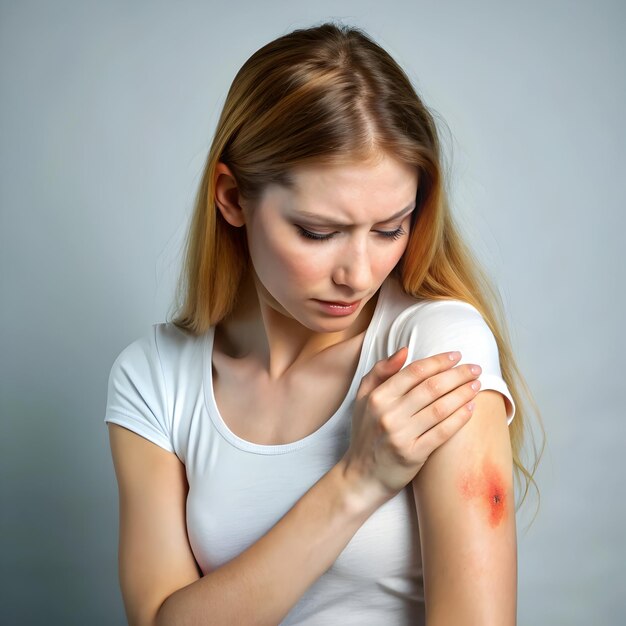 Photo young woman suffering from itching on her skin