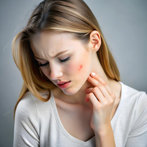 Photo young woman suffering from itching on her skin