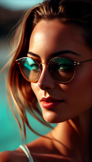 Young woman in sunglasses radiates summer happiness generative AI