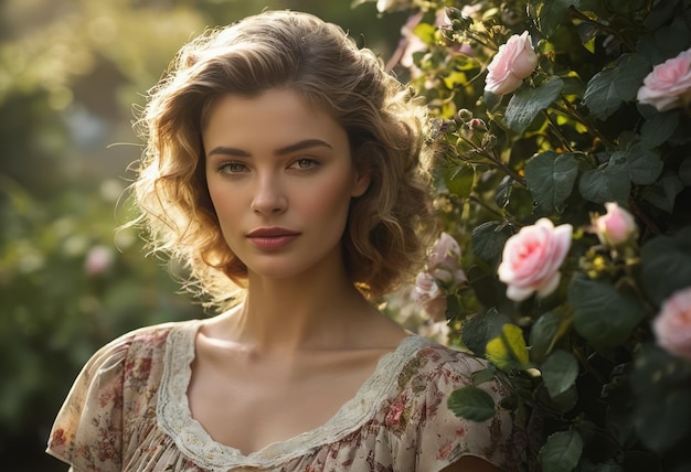 Young woman surrounded by spring blossoms connection with nature and new beginnings