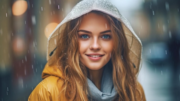 Young woman taking advantage of the rainy day Generative AI