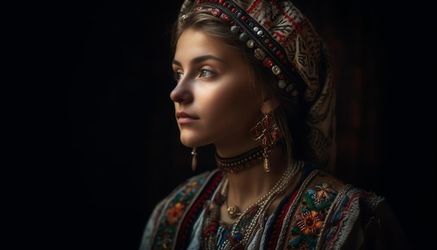 Young woman in traditional sari exudes elegance generated by AI