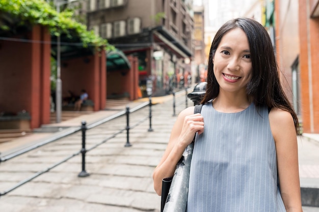 Young woman travel in Pottinger Street of Hong Kong