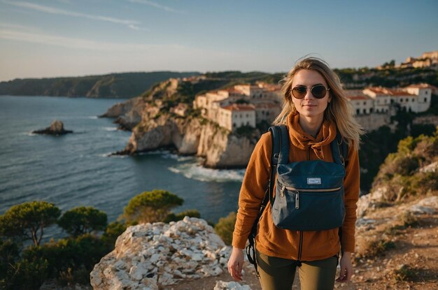 Photo young woman traveling alone