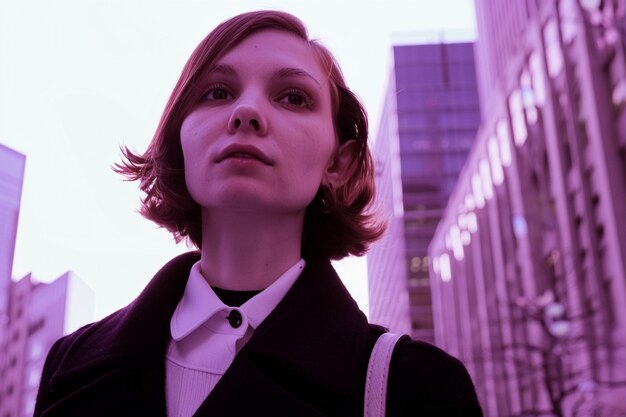 Photo young woman in urban setting at dusk