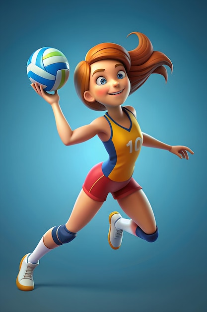 Young woman volleyball player 3D rendered cartoon character