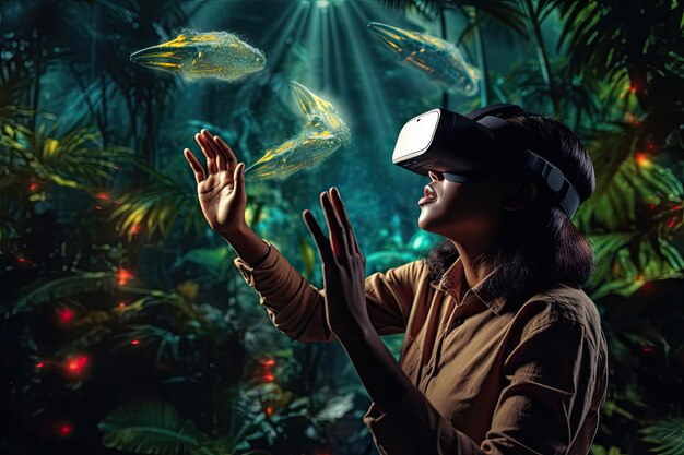 Photo young woman in vr glasse