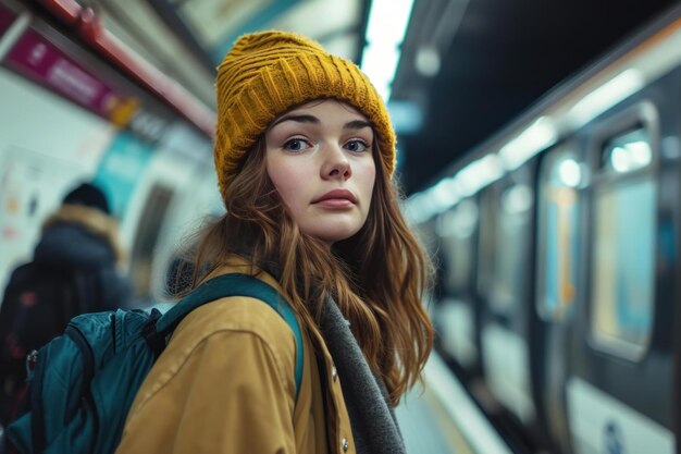 Young woman waiting at subway station