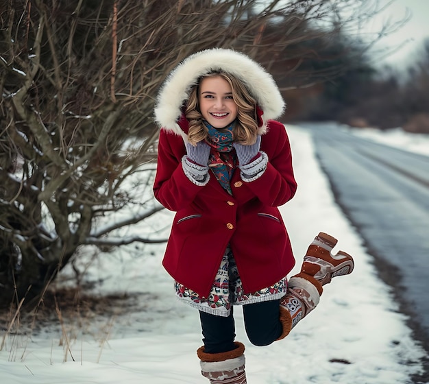 Young woman wearing colorful winter clothes