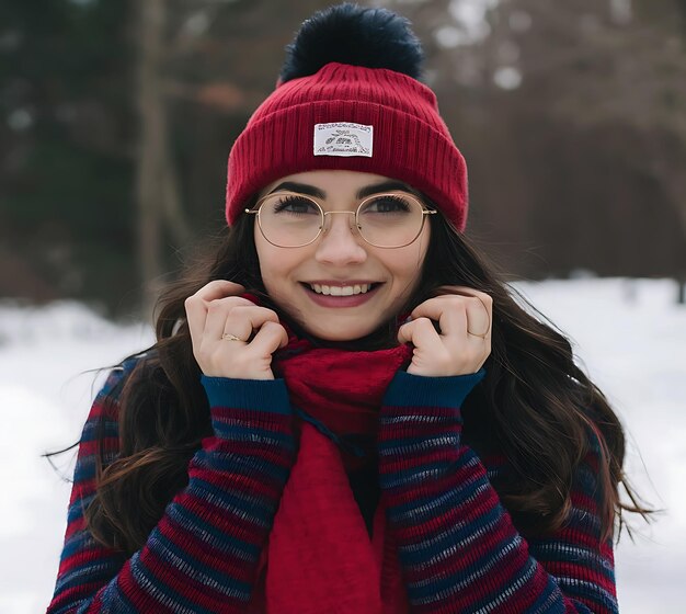 Young woman wearing colorful winter clothes