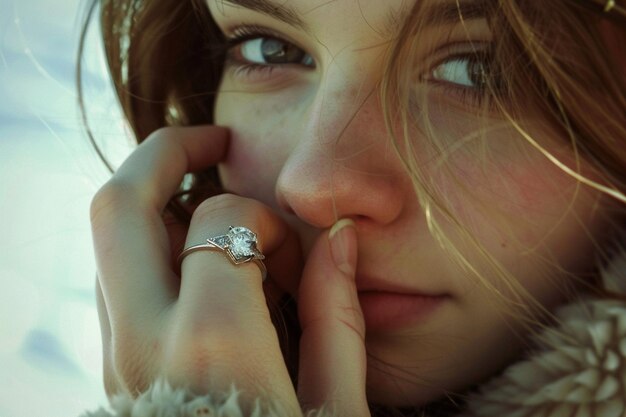 Photo a young woman wears a diamond ring on her middle