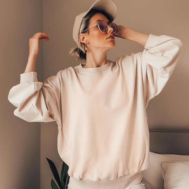 Young woman in white tshirt mockup White female model in casual blank white shirt front view