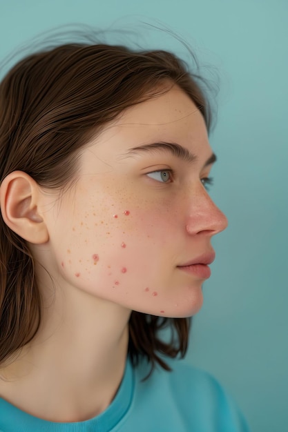 A young woman with acne on her face