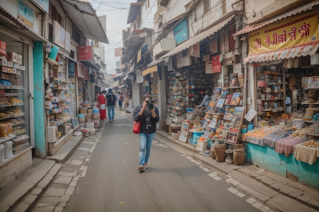 young woman with backpack in the city