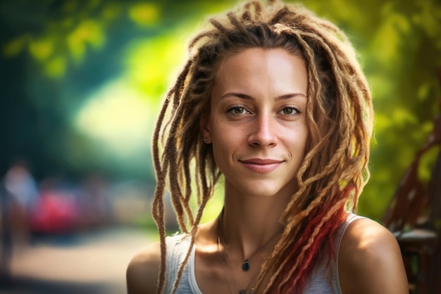 Young woman with beautiful dreadlocks Generative AI