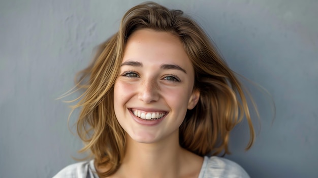 A young woman with blonde hair smiles brightly at the camera