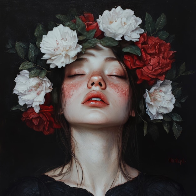 Photo a young woman with closed eyes and a flower crown