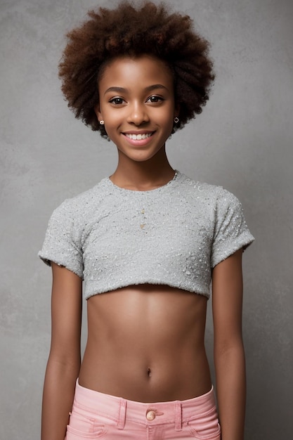 A young woman with a crop top that says'black girl '